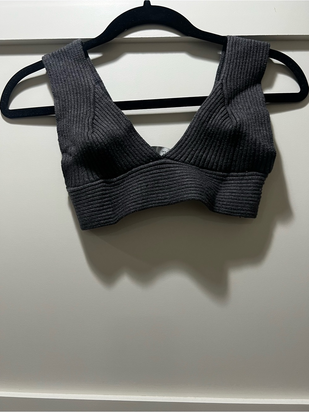Zara Knit Ribbed V-Neck Bralette - Charcoal Gray
